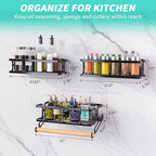 3 Pack Spice Racks Wall Mount With Paper Towel Holder and Hooks for hanging,Space Saving Spice Rack Organizer for Spice Jars and Seasonings, Spice Organization for Cabinet, Pantry,Black