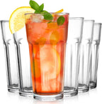 Yopay Set of 6 Drinking Glasses 16oz, Thick Tempered Water Glasses, Lead-Free Highball Pint Clear Iced Hot Tea Glassware for Juice, Beer, Cocktails Milkshake, Soda Tumbler