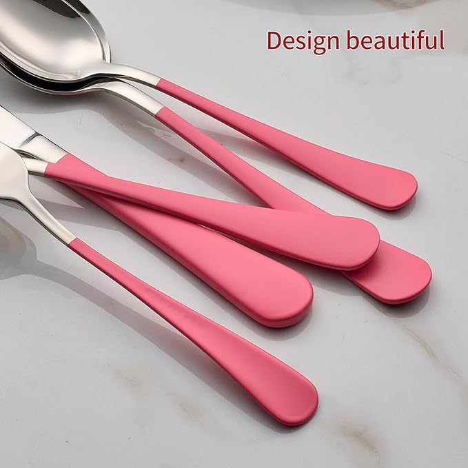 20-Piece Pink Silverware Set 18/0 Stainless Steel Flatware Pink Handle Cutlery Set Service for 4 Dinner Knives Forks Spoons Set Mirror Finish Dishwasher Saf