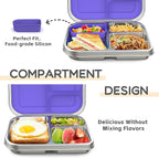 Stainless Steel Kids Leak-Resistant Bento Lunch Box, 3-Compartments with Silicone Container, Dishwasher-Safe, Child-Friendly Design for School, Picnics & Travel,BPA-Free(Purple)