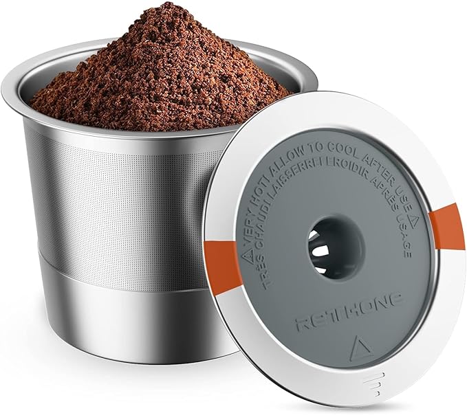 RETHONE K Cup Reusable Coffee Pods, Stainless Steel Reusable K Cups Coffee Filter Compatible for Keurig 1.0 & 2.0 Coffee Makers BPA-Free Refillable Coffee Filters (1 Pack)