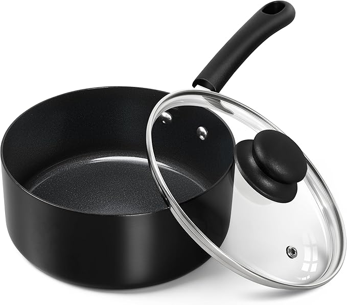 MICHELANGELO Nonstick 2 Quart Saucepan with Lid, Ceramic Small Sacuce pan, Easy to Clean, Non-Toxic Saucepan, 2QT, Black