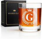 Whiskey Glasses - Rocks Old Fashioned Glass Gifts for Men, Monogrammed A-Z 10oz Personalized Whisky Glasses, Christmas Birthday Gifts for Men Him Dad Father Husband Brother Son (G)
