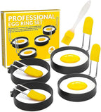 Egg Ring for Frying Eggs and English Muffin - Round Egg Shaper Mold with Anti-scald Handle - Stainless Steel Non-stick Egg Cooker Ring - 4 Pack