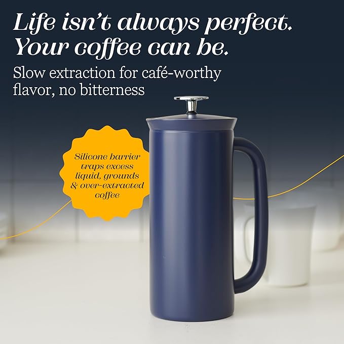 ESPRO P7 French Press Coffee Maker - Double-Walled Stainless Steel Insulated with Micro-Filter, 18 Ounces, Agean Blue