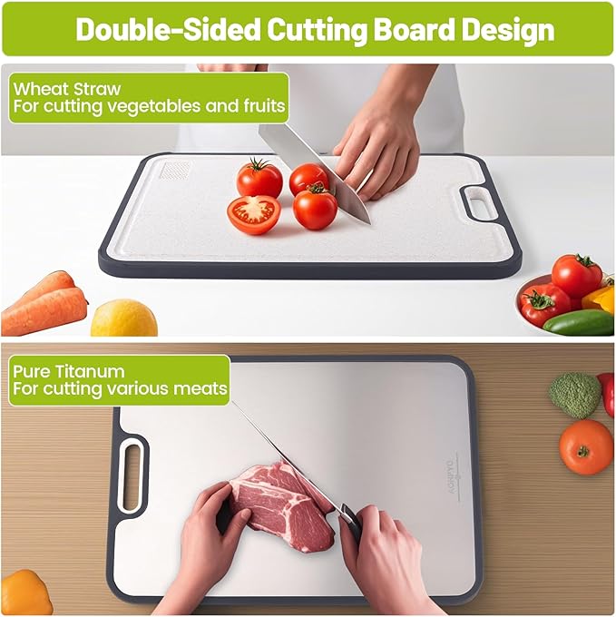Titanium Cutting Boards for Kitchen - Double Sided with Juice Groove & Non-Slip Feet, Food Grade Chopping Board, Dishwasher Safe & Knife-Friendly (15.2"x10.4")