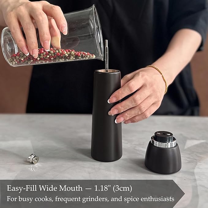 Wooden Salt and Pepper Grinder Set – Refillable Salt and Pepper Mill with Adjustable Upgraded Large Size Ceramic Burr – Manual Pepper Grinder with Acacia Wood Body – 8.3” Tall