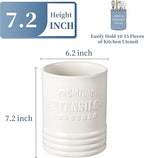 LOVECASA Vintage Utensil Holder for Kitchen Countertop, 7.2” Large Ceramic Utensil Crock for Home Décor, Farmhouse Utensil Vase for Housewarming, Wedding, Birthday Gift - Cream White
