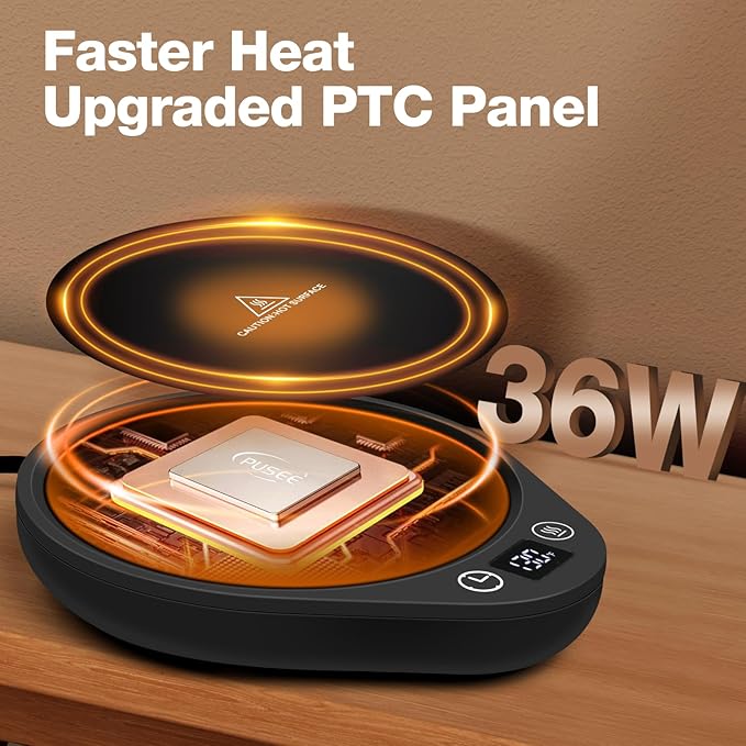 PUSEE Coffee Mug Warmer - Electric Large Candle Warmer Plate with 4H Auto Shut Off, 3-Temp Settings Cup Heater for Desk, Tea, Milk, Cocoa