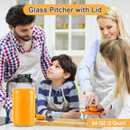 64 OZ Mason Jars with Lid, Glass Pitcher Double Leak Proof with Pour Spout Handle, 2 Quart Wide Mouth Breast Milk Pitcher for Fridge, Creamer Container for Coffee, Sun Tea(Black,3 Pack)