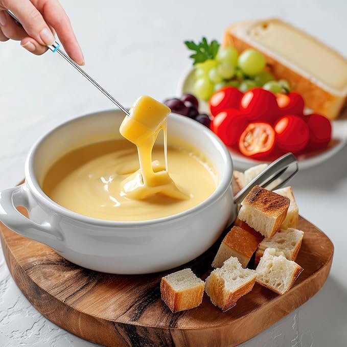 24 PCS Fondue Forks Stainless Steel,12 Wood Handles and 12 Stainless Steel Handles,9.3"Color Coding Cheese Fondue Fork,Heat Resistant Fondue Sticks for Chocolate Fountain Marshmallows,6 Color