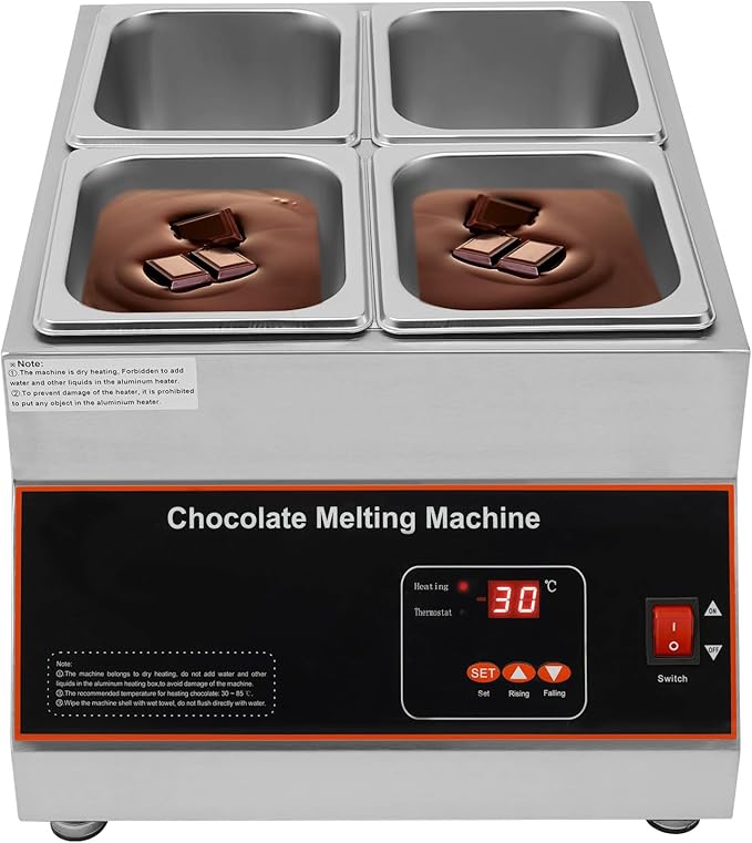 500W Electric Melting Pot for Chocolate w/Digital Display Control,Commercial Chocolate Warmer Melting Pot Chocolate Melter Pot Machine for Home or Bakery Use 4 Tanks for 26.46lb of Tempered Chocolate