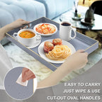 MAONAME Gray Serving Tray with Handles, Modern Grey Decorative Tray for Coffee Table, Plastic Rectangular Gray Trays for Ottoman, Bathroom, Decor, 15.8” x 10.2” x1.4