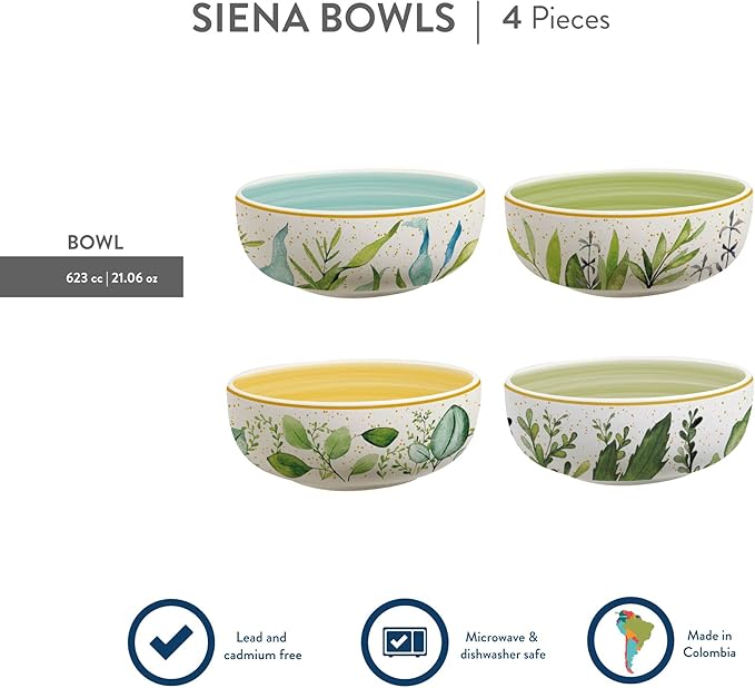 Corona 4 dinnerware Bowls Set | Siena 21oz | service for 4 | Ceramic | Garden decor | Set 4 Bowls | Cerámica