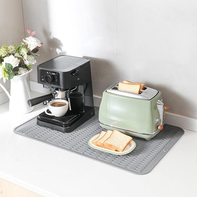 Silicone Dish Drying Mat for Multiple Usage,Easy clean,Eco-friendly,Heat-resistant Silicone Mat for Kitchen Counter or Sink,Refrigerator or Drawer Liner Grey 3XL 28 inches x 18 inches