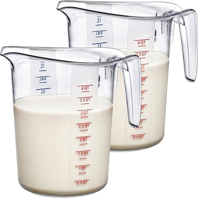 Amazing Abby - Melissa - Unbreakable Plastic Measuring Pitcher (2-Pack), Food-Grade Measuring Jug, 16-Cup Capacity (4-Quart), Stackable and Dishwasher-Safe, Great for Oil, Vinegar, Flour, More