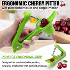 SCHVUBENR Cherry Pitter Tool - Stainless Steel Cherry Corer Pitter with Ergonomic Push Design - Easy to Use for Making Cherry Jam - Pit Cherry with Ease, Saving Time & Space with Lock Design(Green)