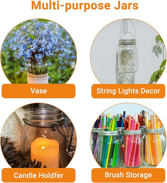 DHSBTLS Glass Regular Mouth Mason Jars, 15 Pack 16 oz Glass Canning Jars with Silver Aluminum Lids and Bands, Airtight Jars for Food Storage, Canning, Overnight Oats, Fermenting, Pickling, Decor