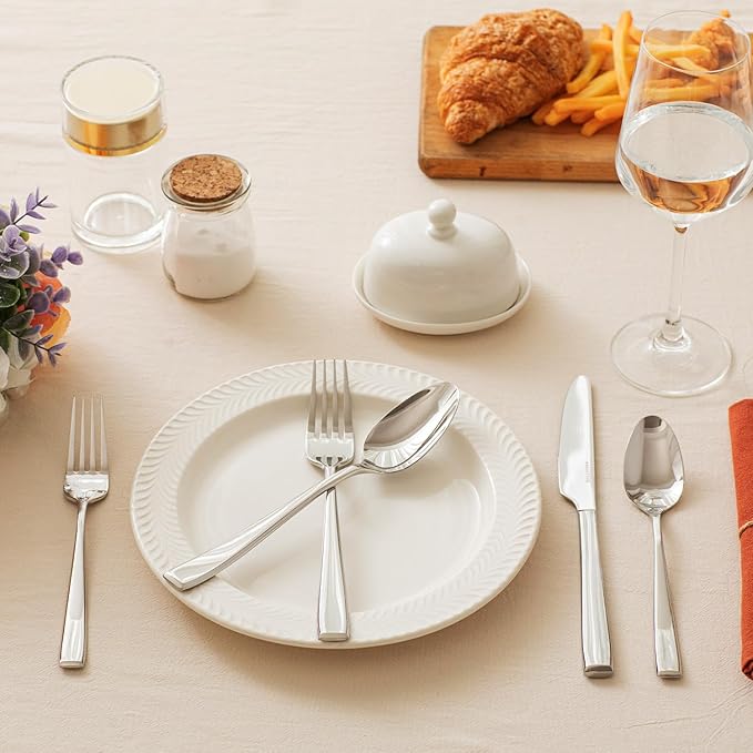 KINGSTONE Mirror Polish Silverware Set for 12, 60-Piece 18/10 Stainless Steel Flatware Set, Dishwasher Safe Cutlery Set for Wedding, Home, Restaurant, Knives Spoons and Forks Set