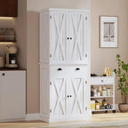 YITAHOME 72'' Tall Kitchen Pantry, Farmhouse Kitchen Storage Cabinets with Barn Doors, Drawer and Adjustable Shelves, Wood Cupboard for Kitchen, Dining Room, Bathroom, White