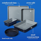 Sur La Table Kitchen Essential Carbon Steel Baking Pans Bakeware Set W/Premium PFOA, PFAS, PTFE Free Grey Nonstick Interior - Black Exterior