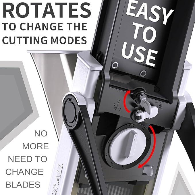 ONCE FOR ALL Upgrade Safe Mandoline Slicer Plus, Biger Size, Adjustable Vegetable Food Chopper Potato Fries Cutter, Detachable Blade, Kitchen Chopping Artifact, Gift (Black)