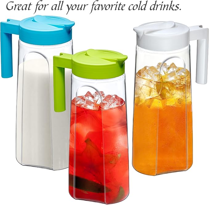 Amazing Abby - Slim - 2-Pack Tritan Pitcher (64 oz), Unbreakable Plastic Water Pitcher with Lid, BPA-Free, Heat-Resistant, Dishwasher-Safe, Great for Both Iced and Hot Drinks, Blue