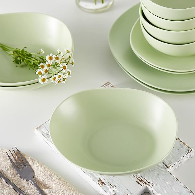 Stone Lain Porposed value Delilah 8-inch Bowl 6-Piece Dish Set, Porcelain, Lime Green