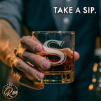 Monogrammed Gifts for Men - 4PC 11 Oz Custom Whiskey Glasses (S-Monogram) - Engraved Whiskey Glasses - Personalized Whiskey Glasses - Unique Bourbon Glasses - Personalized Glass Gifts for Dad