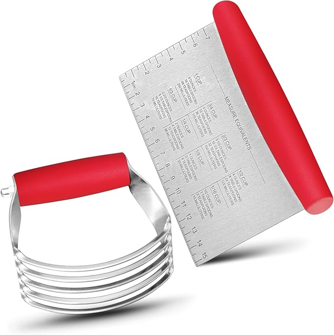 ALLTOP Pastry Blender & Bench Scraper Set - Premium Kitchen Baking Essential Tools for Cake and Bread Making - Stainless Steel Dough Scraper&Butter Cutter for Homemade Delights - Red