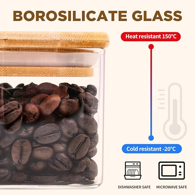 Glass Food Storage Jars Square 6oz, 16 Pack Glass Jars With Bamboo Lids, Kitchen Storage Containers For Spice, Candy, Cookie, Storage For Pantry Organizers