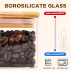 Glass Food Storage Jars Square 37oz, 4 Pack Glass Jars With Bamboo Lids, Kitchen Storage Containers For Spice, Candy, Cookie, Storage For Pantry Organizers