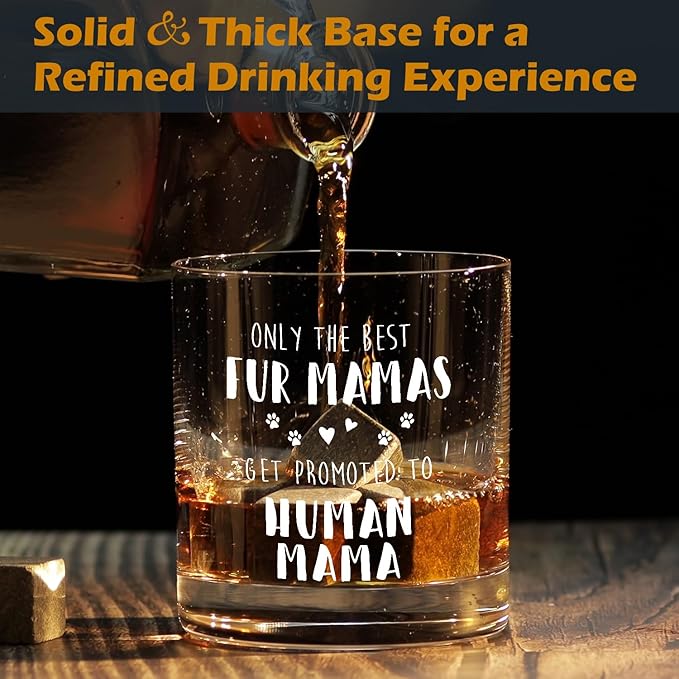 kunlisa New Mama Gifts Whiskey Glasses, First Time Mom Gifts for Mother's Day Birthday, Promoted to Human Mama 10 oz Drinking Rocks Glasses for Women Whisky Cocktail Scotch Bourbon Liquor