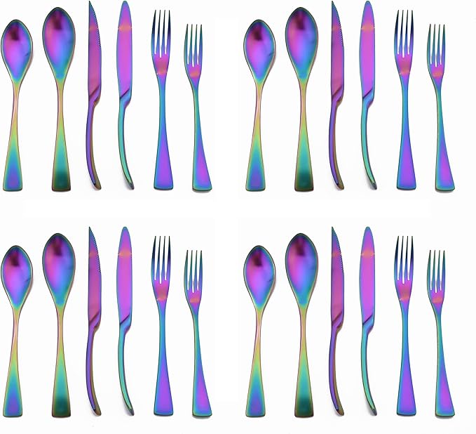 Luxury 18/10 Stainless Steel Matte Rainbow Colorful Cutlery Flatware Set - Utensil Set Steak Spoons and Forks Knife Silverware Set,Service for 4 (24-Piece)