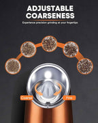 AmuseWit Electric Gravity Pepper Mill or Salt Grinder Mill [White Light] - Battery Operated Automatic Pepper Grinder with Light, Adjustable Coarseness, One Handed Operation, Cleaning Brush, Copper