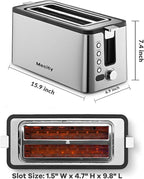 Mecity 4 Slice Toaster, Long Slot Toaster With Countdown Timer, Bagel/Defrost/Reheat/Cancel Functions,Warming Rack, Removable Tray, 6 Browning Settings, Extra Wide Slots, Stainless Steel, 1300W