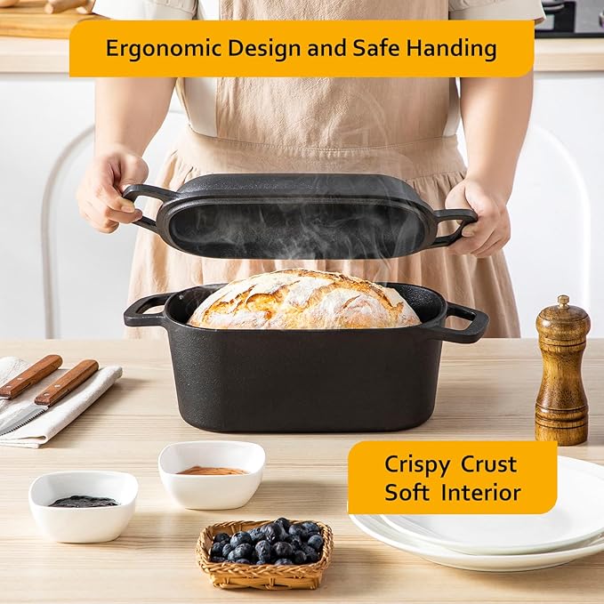 Velaze 3.6QT Dutch Oven for Bread Baking,Oval Cast Iron Bread Oven Pan with Lid and Offset Handles,Oven Safe to 500°F for Homemade Sourdough Bread(Black)