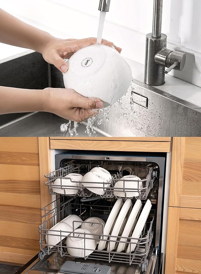 Sweese 20 Oz Porcelain Bowls Set of 6 - Durable for Cereal, Soup, Rice, Pasta, Salad, Oatmeal - Microwave Dishwasher Safe, White