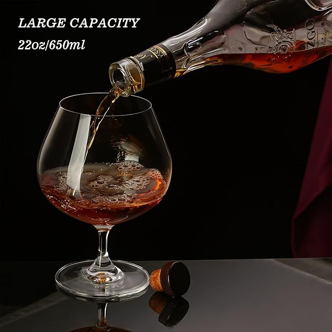 GLASKEY 22oz Large Brandy Snifter Glasses Set of 2,Crystal Cognac Glasses for Cognac,Brandy,Whiskey,Dishwasher Safe,Perfect for Home,Restaurants and Party