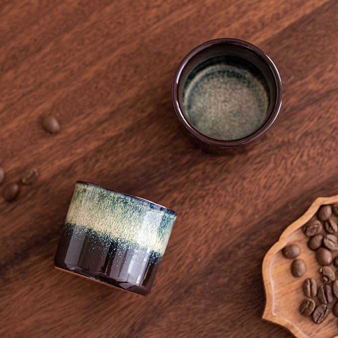 Espresso Cups Set of 2, Ceramic Espresso Cups, Expresso Shots Cups, 2.5oz Tea Cups, Demitasse Cups (2, magic blended)