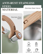 Tea Kettle Stovetop, 2.7 Quart Stove Top Whistling Tea Kettle, Teapot Kettles with Food Grade Stainless Steel and Wood Pattern Handle, Suitable for All Heat Sources