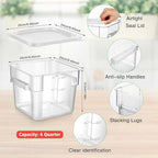 2 Pieces Square Food Storage Containers Polycarbonate Clear food Container with Lid Commercial Storage with Graduations for Commercial Kitchen Dough Marinating Meat(White,6 Qt)