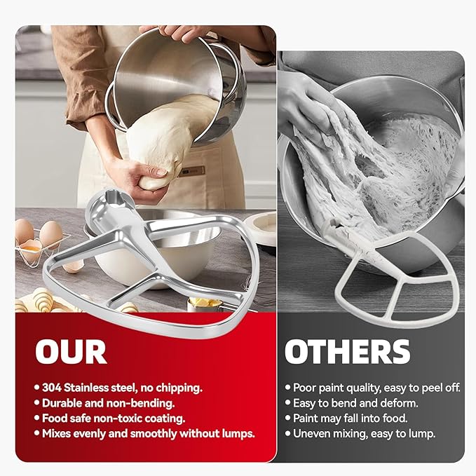 K45B Stainless Steel Flat Beater for Kitchenaid Tilt Head Stand Mixer, Polished Paddle Attachment for KitchenAid Mixer Attachments, Fits 4.5-5 Quart Models, Dishwasher Safe