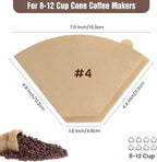 Coffee Filters, Size 04 Unbleached Cone Filters 8-12 Cup, 200 Count Disposable Natural Paper Filters, 04 Cone Filters For Pour Over and Drip Coffee Maker