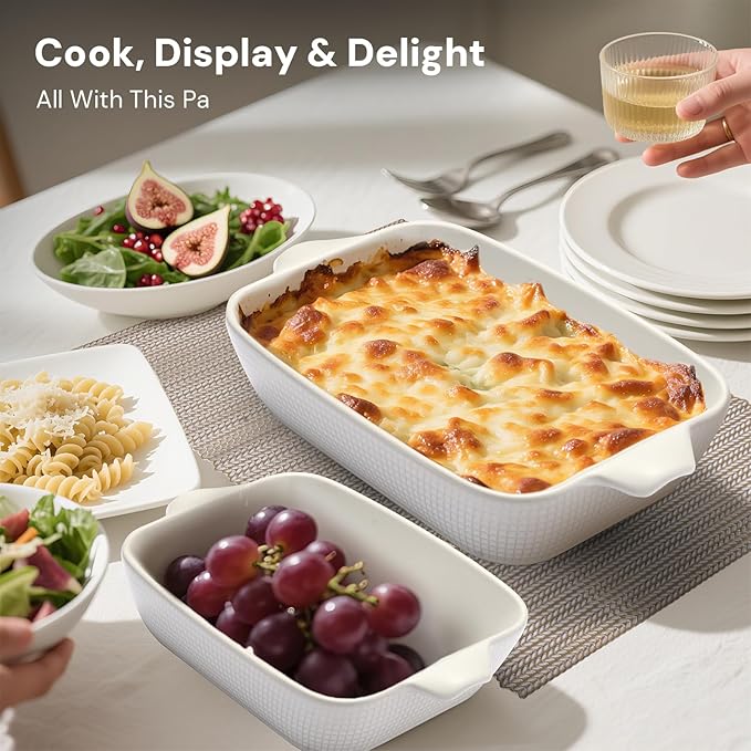 Bakeware Casserole Oven Dishes Baking - 3pcs Ceramic Rectangular Oven Serving Sets,（10.3/12.4/14.7）Stoneware Cookware Pan, Porcelain White Thanksgiving Ware for Cooking Lasagna