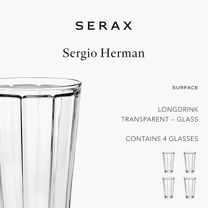 Set of 4 Longdrink Drinking Glasses | Surface glassware by Sergio Herman | Clear Water Glass Cups without Lids | Home Essentials, Kitchen Set | Suitable for Beer, Juice, Coffee