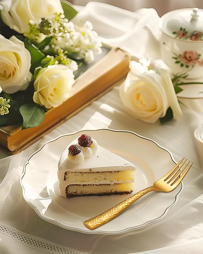 Gold Silverware Set, Ollex 20-Piece Hammered Flatware Cutlery Set for 4, Mirror Polished Stainless Steel Kitchen Utensils included Gold Knives Spoons and Forks Set, Dishwasher Safe