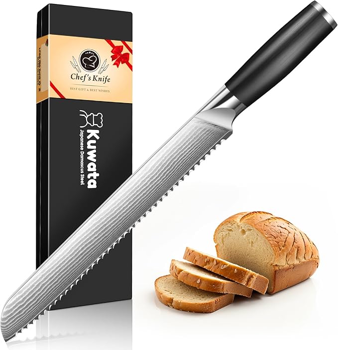 Bread Knife for Homemade Bread, 10 Inch Multifunction Serrated Knife, Razor Sharp Slicer, Forged High Carbon Steel, Full Tang Ergonomic Handle Design for Sourdough Turkey Fruit
