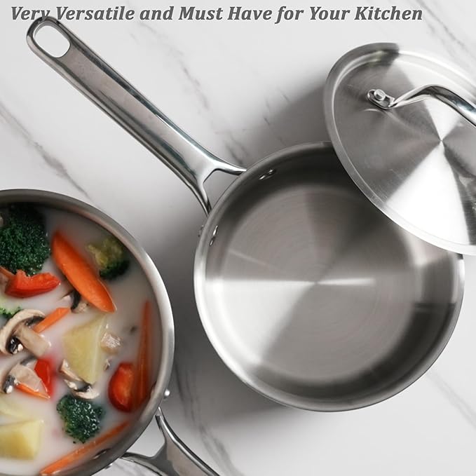 Saucepan Set with Lids,3-Ply Stainless Steel 2QT and 3QT Cooking Pot,Professional Grade Cookware,Induction Compatible