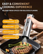 CIRCLE JOY Rechargeable Electric Salt and Pepper Grinder Set, 2-speed Stainless Steel Automatic Pepper Mill Grinder w/Charging Base, Adjustable Coarseness, LED Light, 110ml Large Capacity Top Fill